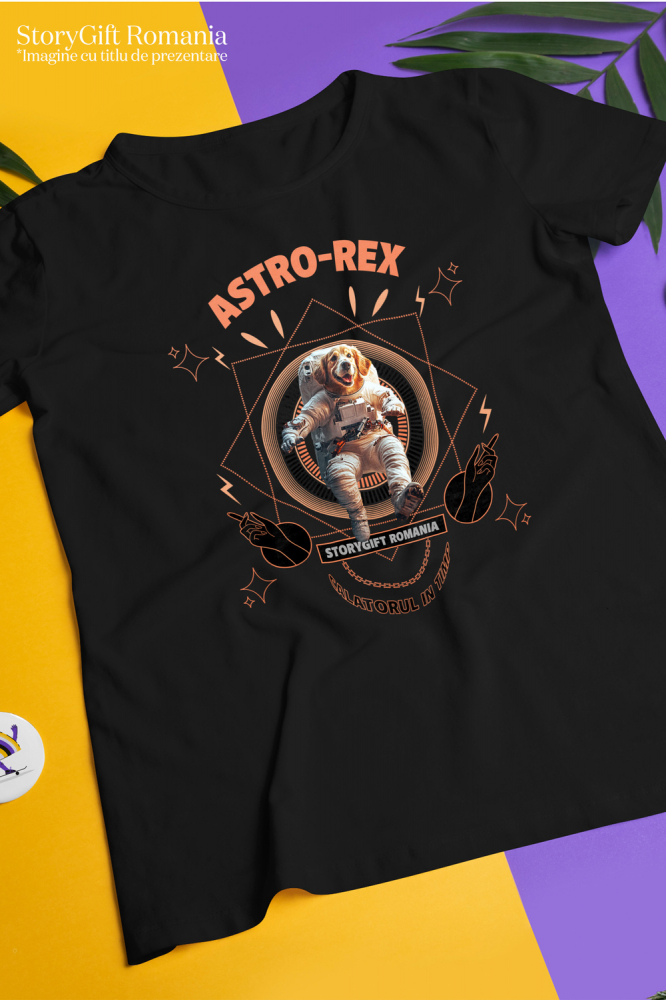 Tricou Barbati cu Animal In Costum de Astronaut , Peronalizata cu Numele si Poza Animalului Tau cu imprimeu pe Fata, 100% Bumbac, Negru, XS [3]