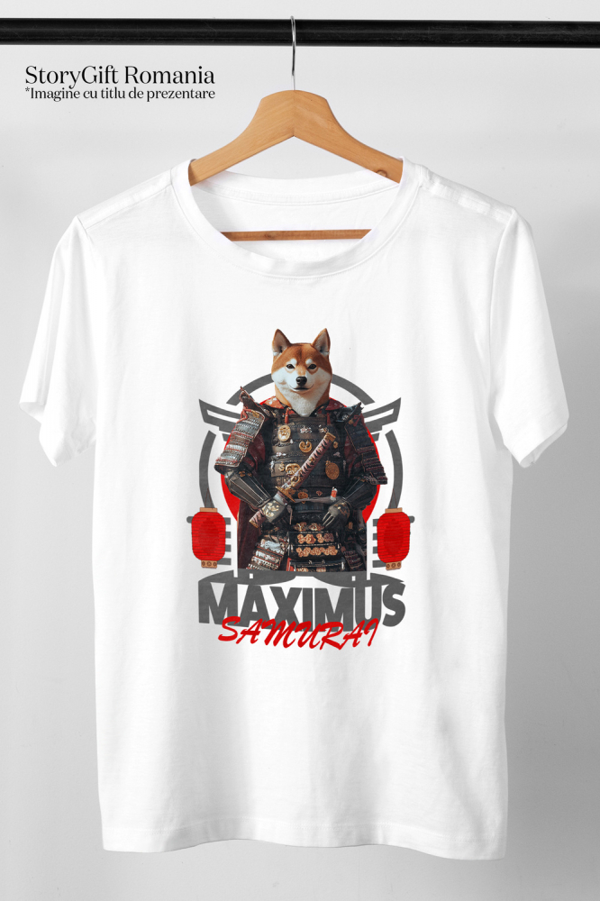 Tricou Barbati cu Animal In Costum de Samurai, Peronalizata cu Numele si Poza Animalului Tau cu imprimeu pe Fata, 100% Bumbac, Alb, M [3]