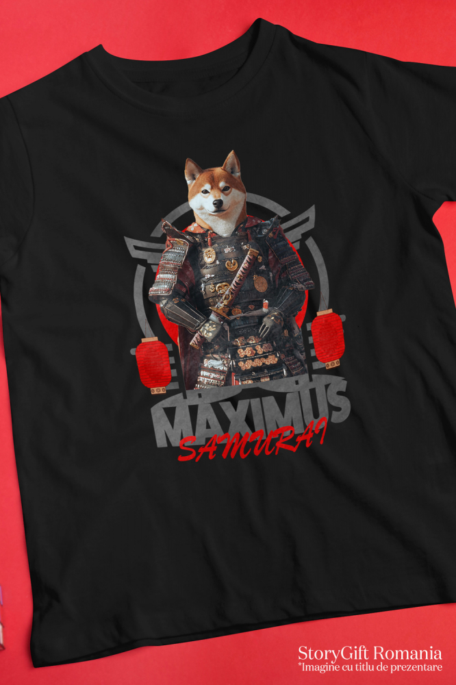 Tricou Femei cu Animal In Costum de Samurai, Peronalizata cu Numele si Poza Animalului Tau cu imprimeu pe Fata, 100% Bumbac, Negru, XS [3]