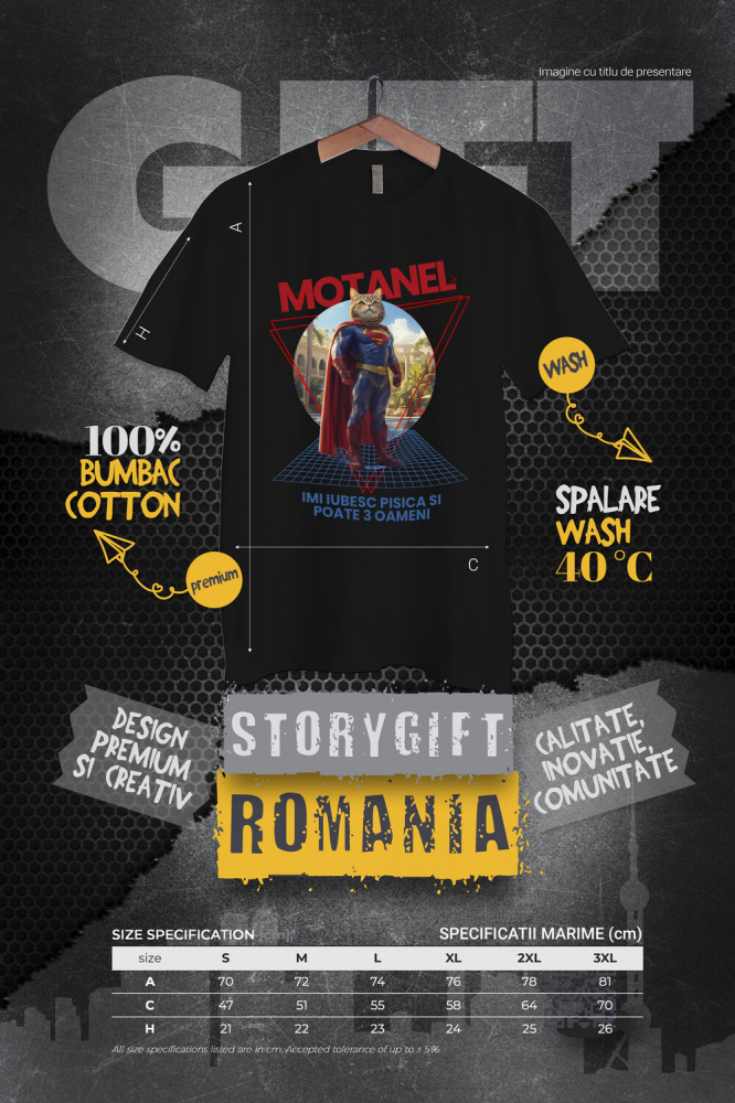 Tricou Barbati cu Animal in Costum de Super Erou, Superman, Peronalizata cu Numele si Poza Animalului Tau cu imprimeu pe Fata, 100% Bumbac, Negru, XS [4]