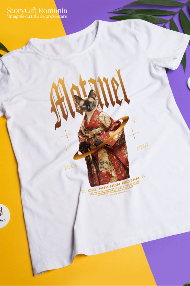 Tricou Barbati cu Animal In Costum Japonez, Peronalizata cu Numele si Poza Animalului Tau cu imprimeu pe Fata, 100% Bumbac, Alb, XS [3]