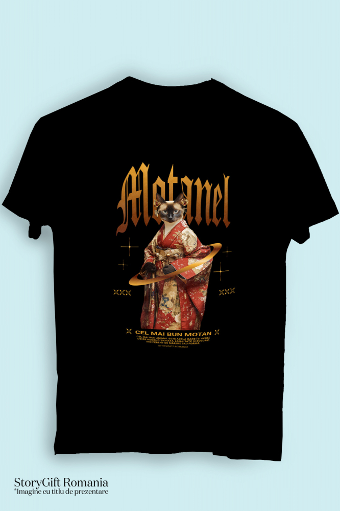 Tricou Femei cu Animal In Costum Japonez, Peronalizata cu Numele si Poza Animalului Tau cu imprimeu pe Fata, 100% Bumbac, Negru, M [3]