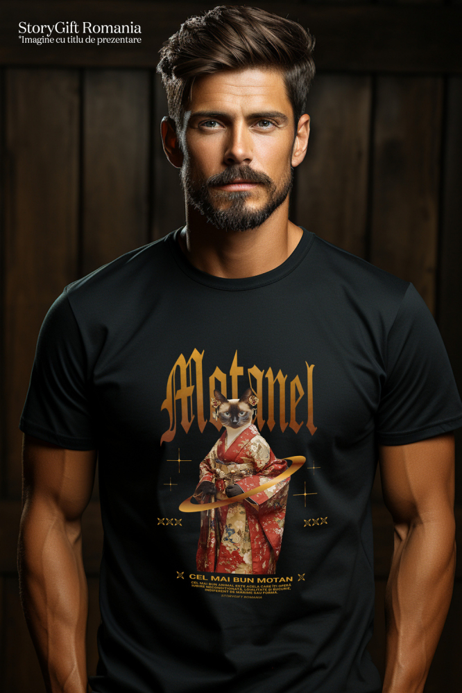 Tricou Barbati cu Animal In Costum Japonez, Peronalizata cu Numele si Poza Animalului Tau cu imprimeu pe Fata, 100% Bumbac, Negru, S [2]