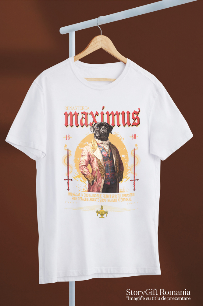 Tricou Barbati cu Animal In Costum Medieval, Portret, Peronalizata cu Numele si Poza Animalului Tau cu imprimeu pe Fata, 100% Bumbac, Alb, XS [3]