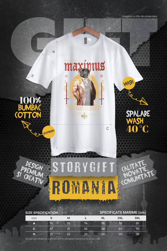 Tricou Barbati cu Animal In Costum Medieval, Portret, Peronalizata cu Numele si Poza Animalului Tau cu imprimeu pe Fata, 100% Bumbac, Alb, XS [4]