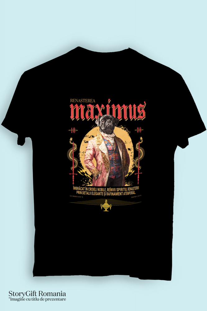 Tricou Barbati cu Animal In Costum Medieval, Portret, Peronalizata cu Numele si Poza Animalului Tau cu imprimeu pe Fata, 100% Bumbac, Negru, M [3]