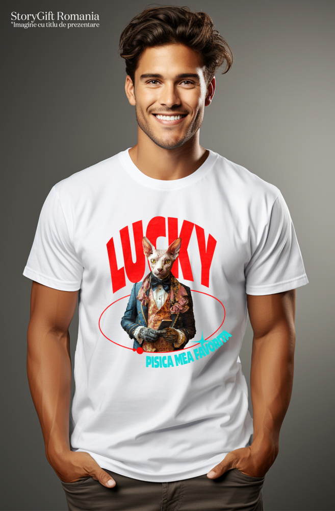 Tricou Barbati cu Animal in Costum Regal, cu Manusi si Telefonul in Mana, Peronalizata cu Numele si Poza Animalului Tau cu imprimeu pe Fata, 100% Bumbac, Alb, XS [2]