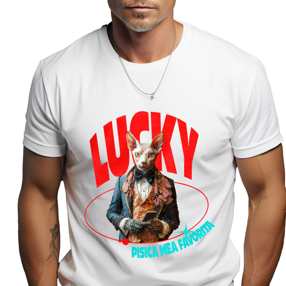 Tricou Barbati cu Animal in Costum Regal, cu Manusi si Telefonul in Mana, Peronalizata cu Numele si Poza Animalului Tau cu imprimeu pe Fata, 100% Bumbac, Alb, XS [1]