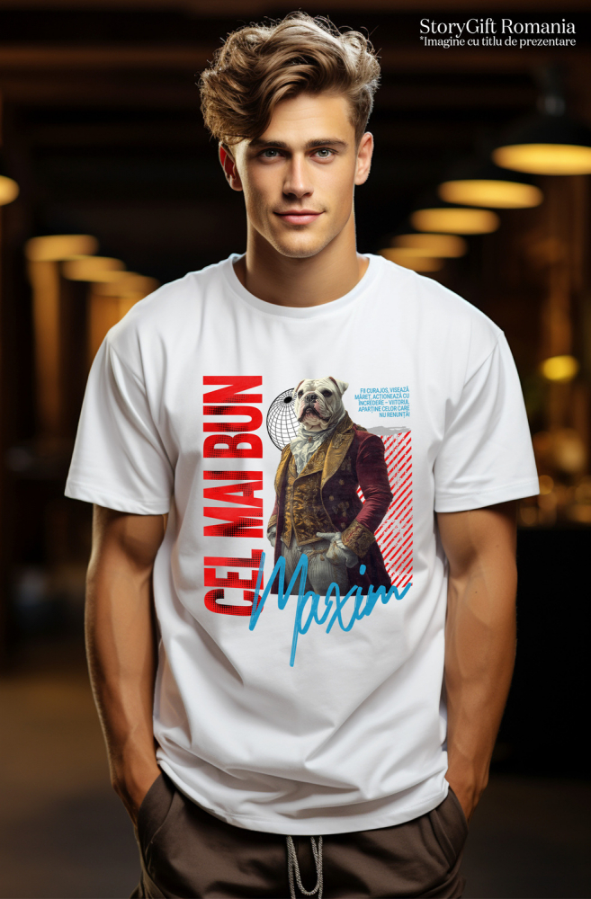 Tricou Barbati cu Animal In Costum Regal Renascentist, Peronalizata cu Numele si Poza Animalului Tau cu imprimeu pe Fata, 100% Bumbac, Alb, XS [2]