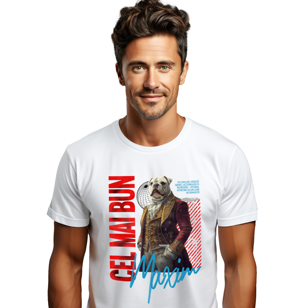 Tricou Barbati cu Animal In Costum Regal Renascentist, Peronalizata cu Numele si Poza Animalului Tau cu imprimeu pe Fata, 100% Bumbac, Alb, XS [1]