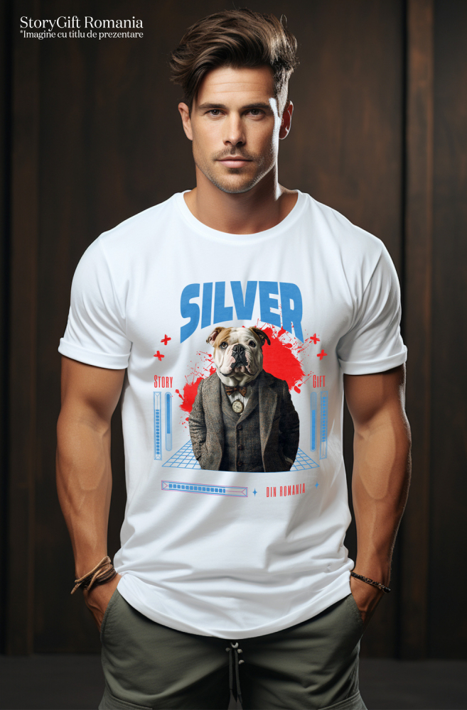 Tricou Barbati cu Animal in Costum si papion, Peronalizata cu Numele si Poza Animalului Tau cu imprimeu pe Fata, 100% Bumbac, Alb, XS [2]