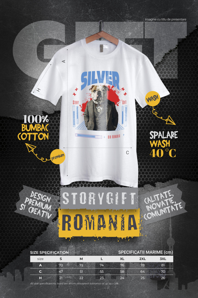 Tricou Barbati cu Animal in Costum si papion, Peronalizata cu Numele si Poza Animalului Tau cu imprimeu pe Fata, 100% Bumbac, Alb, XS [4]