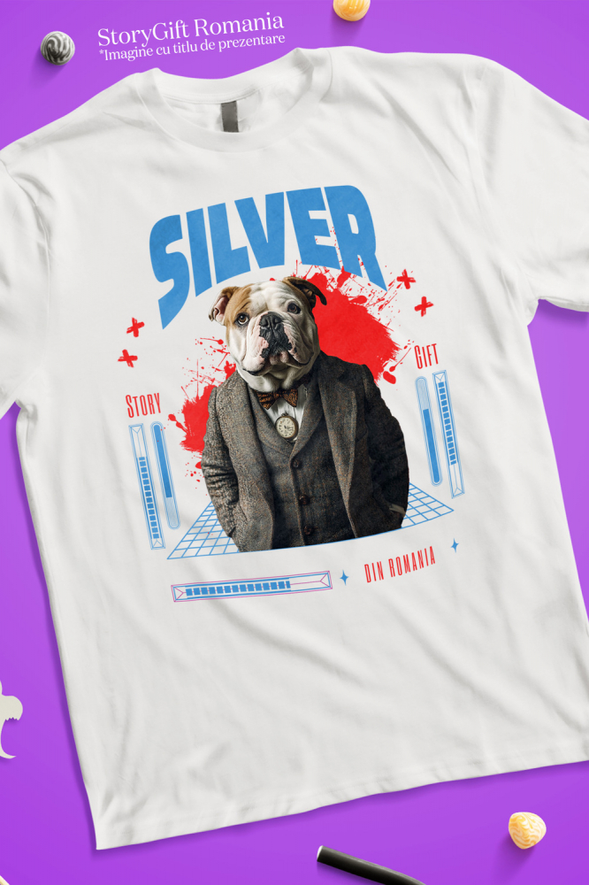 Tricou Barbati cu Animal in Costum si papion, Peronalizata cu Numele si Poza Animalului Tau cu imprimeu pe Fata, 100% Bumbac, Alb, XS [3]