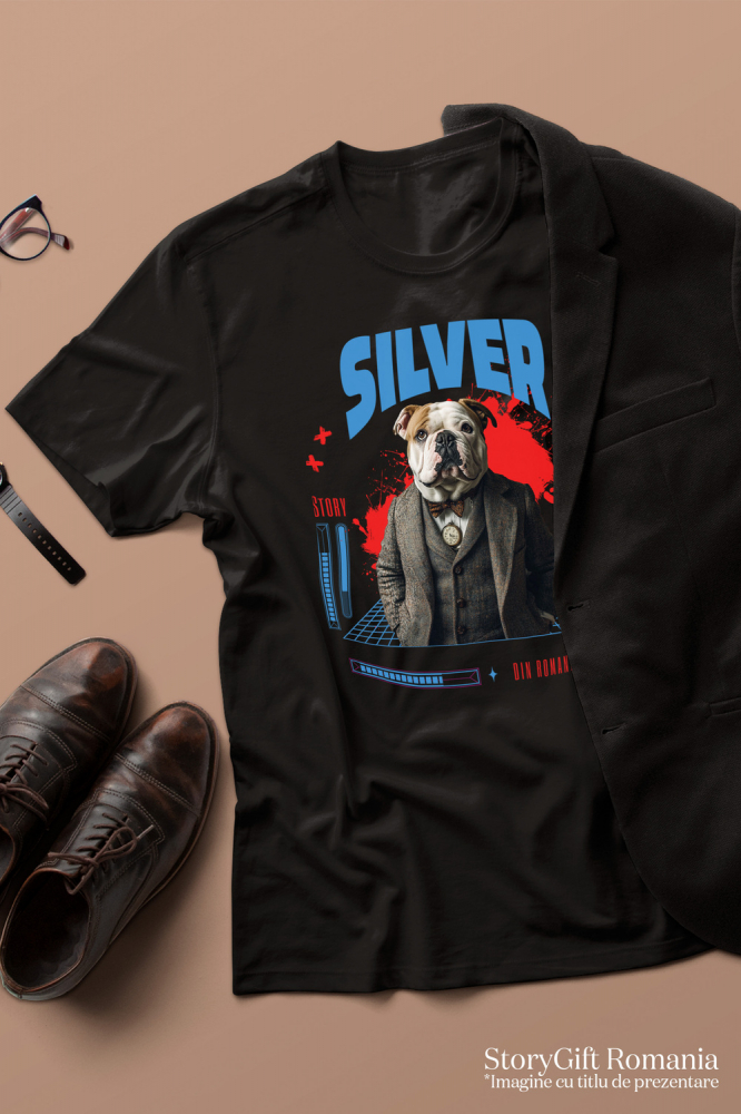 Tricou Femei cu Animal in Costum si papion, Peronalizata cu Numele si Poza Animalului Tau cu imprimeu pe Fata, 100% Bumbac, Negru, L [3]