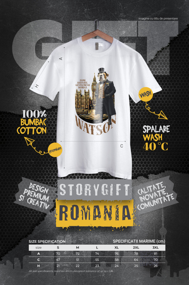 Tricou Barbati cu Animal in Costumul Regal din Londra, Peronalizata cu Numele si Poza Animalului Tau cu imprimeu pe Fata, 100% Bumbac, Alb, S [4]