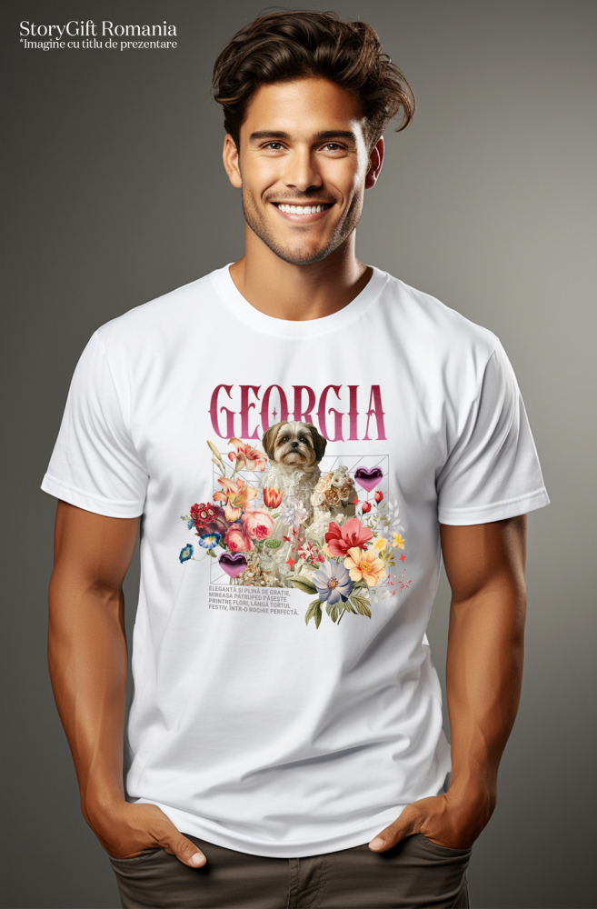 Tricou Barbati cu Animal In Rochie de Mireasa cu Tort, Flori, Peronalizata cu Numele si Poza Animalului Tau cu imprimeu pe Fata, 100% Bumbac, Alb, XS [2]