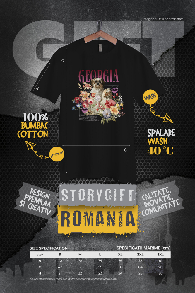 Tricou Barbati cu Animal In Rochie de Mireasa cu Tort, Flori, Peronalizata cu Numele si Poza Animalului Tau cu imprimeu pe Fata, 100% Bumbac, Negru, M [4]