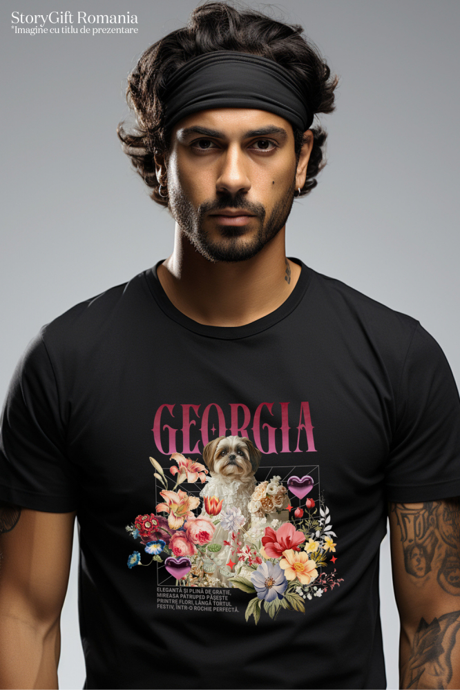 Tricou Barbati cu Animal In Rochie de Mireasa cu Tort, Flori, Peronalizata cu Numele si Poza Animalului Tau cu imprimeu pe Fata, 100% Bumbac, Negru, M [2]