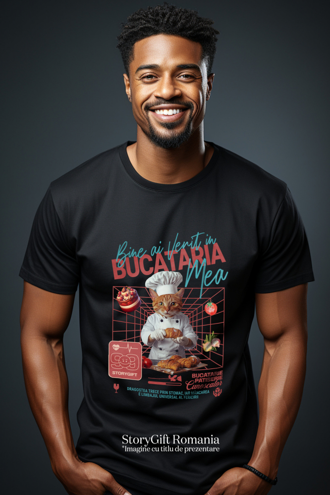 Tricou Barbati cu Animal In Uniforma de Bucatar, Patiser, Peronalizata cu Numele si Poza Animalului Tau cu imprimeu pe Fata, 100% Bumbac, Negru, XS [2]