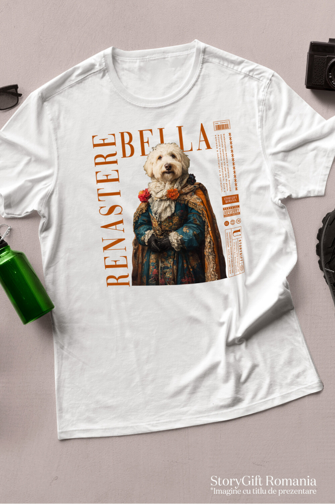 Tricou Femei cu Animal in Vesmant Regal Renascentist, Peronalizata cu Numele si Poza Animalului Tau cu imprimeu pe Fata, 100% Bumbac, Alb, S [3]