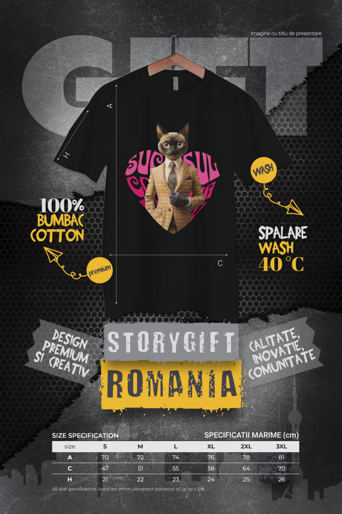 Tricou Barbati cu Animal La Costum, Text in Forma de Inima , Peronalizata cu Numele si Poza Animalului Tau cu imprimeu pe Fata, 100% Bumbac, Negru, XS [4]