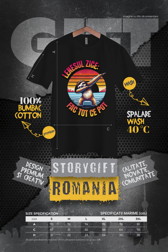Tricou Femei, Barbati, Copii, Fata, Baiat, Unisex Personalizat "Produse personalizate pentru vacanță – Animal leneș pe plajă la apus cu text 'Leneșul zice fac tot ce pot'" [4]