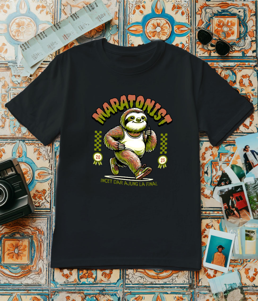 Tricou Femei, Barbati, Copii, Fata, Baiat, Unisex Personalizat Animal Leneș Maratonist – Design Amuzant pentru Iubitorii de Sport [3]