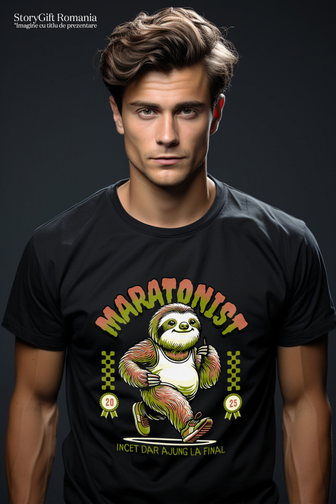 Tricou Femei, Barbati, Copii, Fata, Baiat, Unisex Personalizat Animal Leneș Maratonist – Design Amuzant pentru Iubitorii de Sport [2]