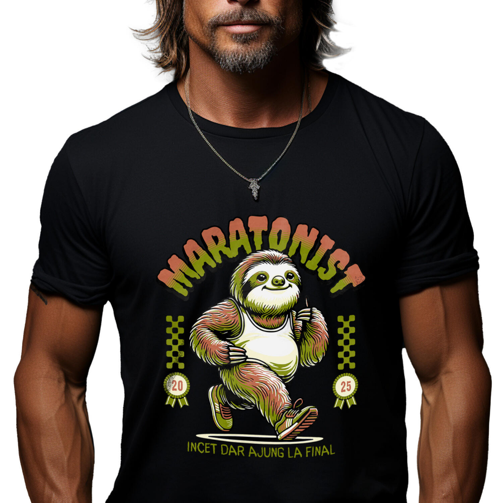 Tricou Femei, Barbati, Copii, Fata, Baiat, Unisex Personalizat Animal Leneș Maratonist – Design Amuzant pentru Iubitorii de Sport [1]