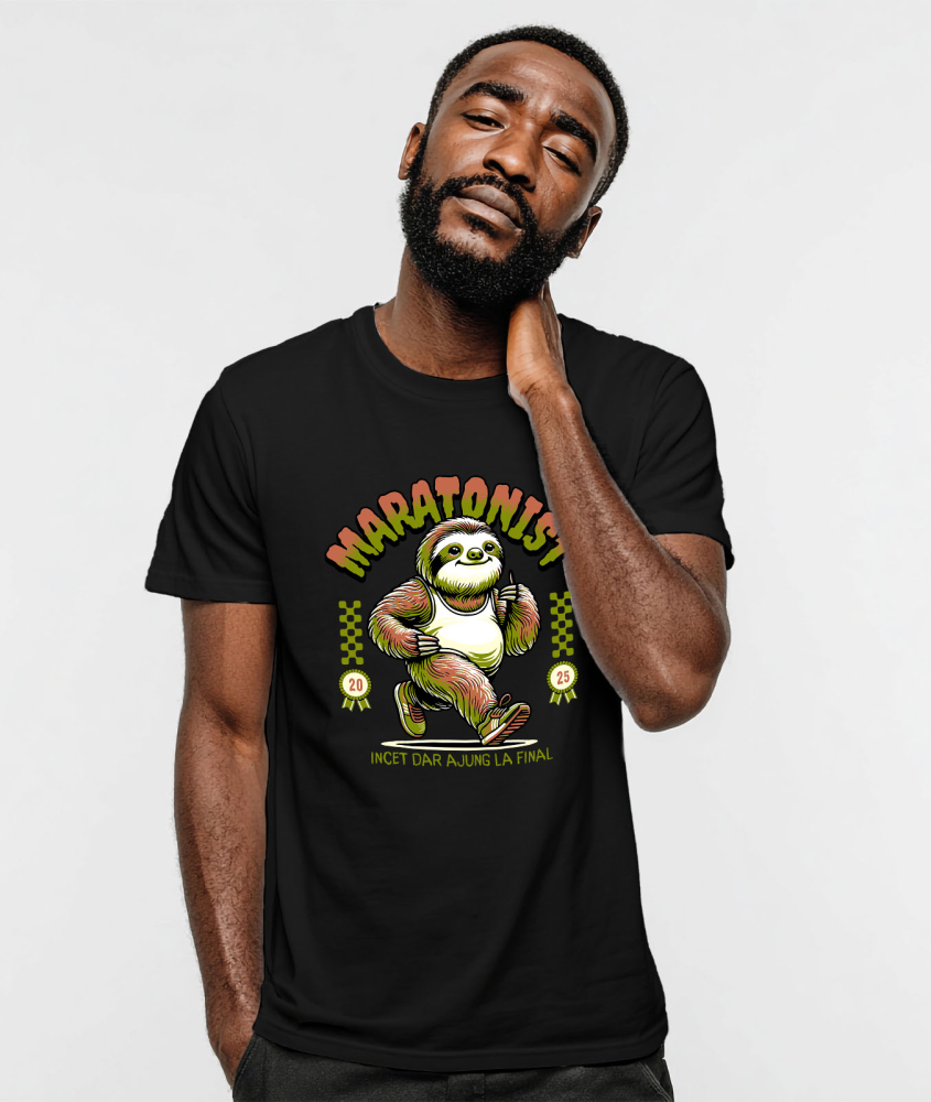 Tricou Femei, Barbati, Copii, Fata, Baiat, Unisex Personalizat Animal Leneș Maratonist – Design Amuzant pentru Iubitorii de Sport [2]