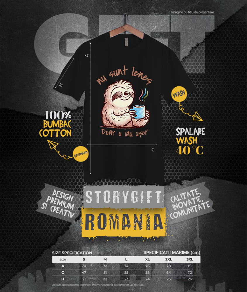 Tricou Femei, Barbati, Copii, Fata, Baiat, Unisex Personalizat Animal Leneș cu Cană de Cafea „Nu Sunt Leneș, Doar O Iau Ușor” - Cadou Amuzant [4]