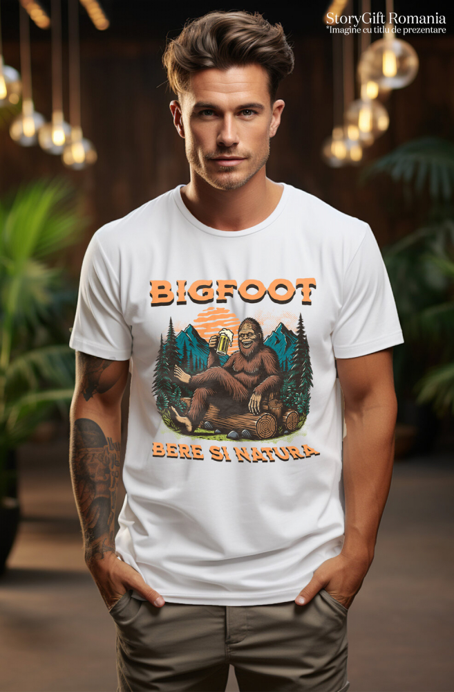 Tricou Femei, Barbati, Copii, Fata, Baiat, Unisex Personalizat „Bigfoot în Pădure cu Bere - Cadou Personalizat pentru Iubitorii de Natură și Relaxare” [2]