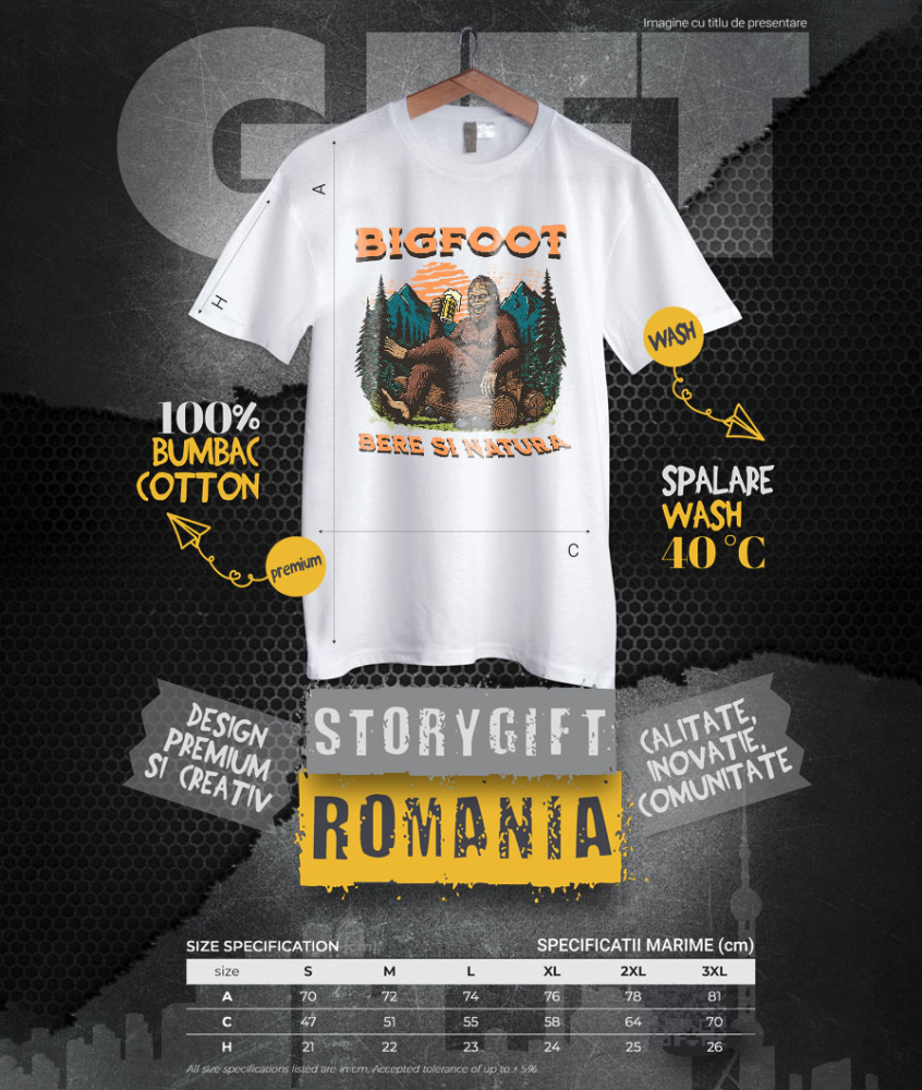 Tricou Femei, Barbati, Copii, Fata, Baiat, Unisex Personalizat „Bigfoot în Pădure cu Bere - Cadou Personalizat pentru Iubitorii de Natură și Relaxare” [4]