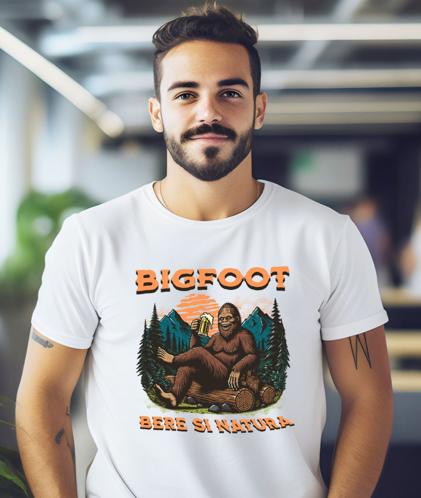 Tricou Femei, Barbati, Copii, Fata, Baiat, Unisex Personalizat „Bigfoot în Pădure cu Bere - Cadou Personalizat pentru Iubitorii de Natură și Relaxare” [2]