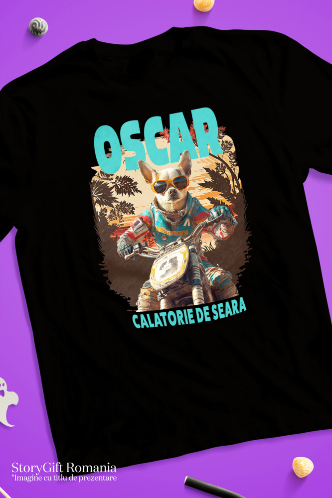 Tricou Barbati cu Animal Pe Motocicleta, Enduro, Motocross, Peronalizata cu Numele si Poza Animalului Tau cu imprimeu pe Fata, 100% Bumbac, Negru, S [3]