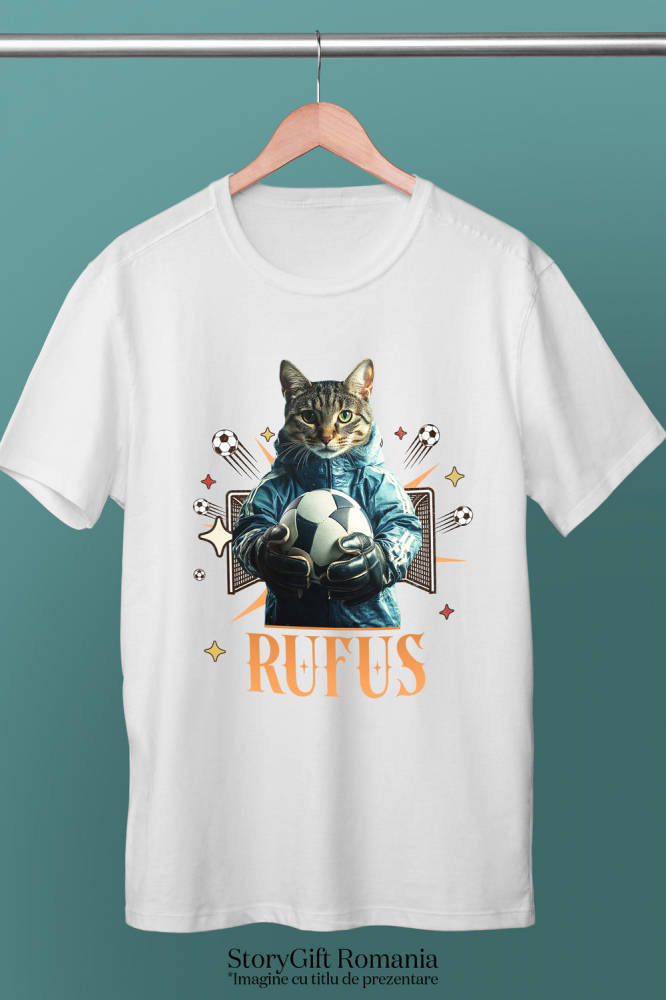 Tricou Barbati cu Animal Portar, Fotbal, Joc de Echipa, Peronalizata cu Numele si Poza Animalului Tau cu imprimeu pe Fata, 100% Bumbac, Alb, XS [3]