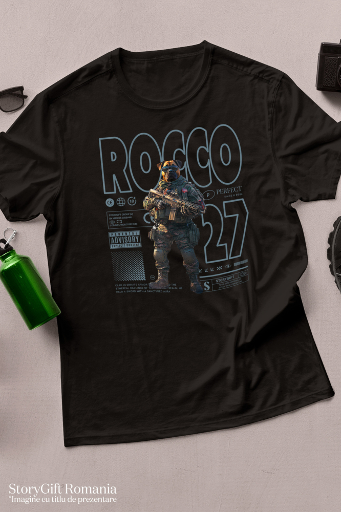 Tricou Barbati cu Animal Soldat in Armata cu Pusca in Mana, Trupele Speciale, Peronalizata cu Numele si Poza Animalului Tau cu imprimeu pe Fata, 100% Bumbac, Negru, XL [3]