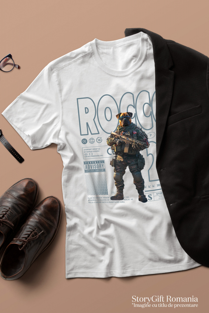 Tricou Barbati cu Animal Soldat in Armata cu Pusca in Mana, Trupele Speciale, Peronalizata cu Numele si Poza Animalului Tau cu imprimeu pe Fata, 100% Bumbac, Alb, S [3]