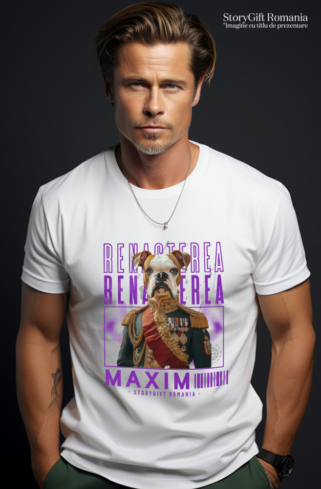 Tricou Barbati cu Animal Veteran de Razboi, Peronalizata cu Numele si Poza Animalului Tau cu imprimeu pe Fata, 100% Bumbac, Alb, XS [2]