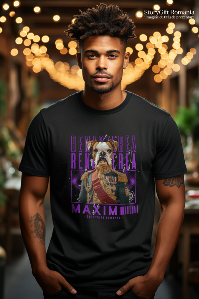 Tricou Barbati cu Animal Veteran de Razboi, Peronalizata cu Numele si Poza Animalului Tau cu imprimeu pe Fata, 100% Bumbac, Negru, M [2]