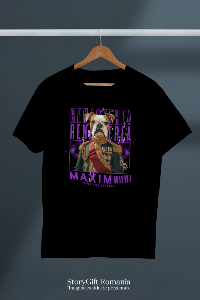 Tricou Barbati cu Animal Veteran de Razboi, Peronalizata cu Numele si Poza Animalului Tau cu imprimeu pe Fata, 100% Bumbac, Negru, M [3]