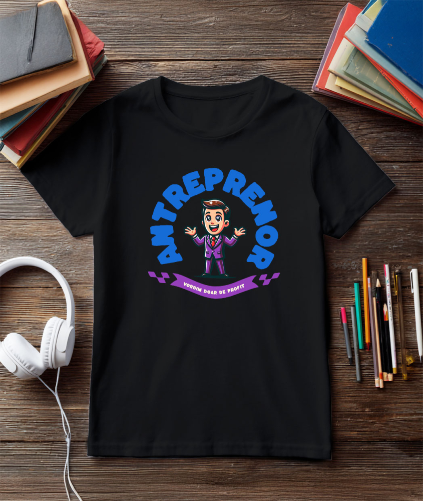 Tricou Femei, Barbati, Copii, Fata, Baiat, Unisex Personalizat Bărbat în Costum Mov cu Cravată Roșie – Design Animat Vesel [3]