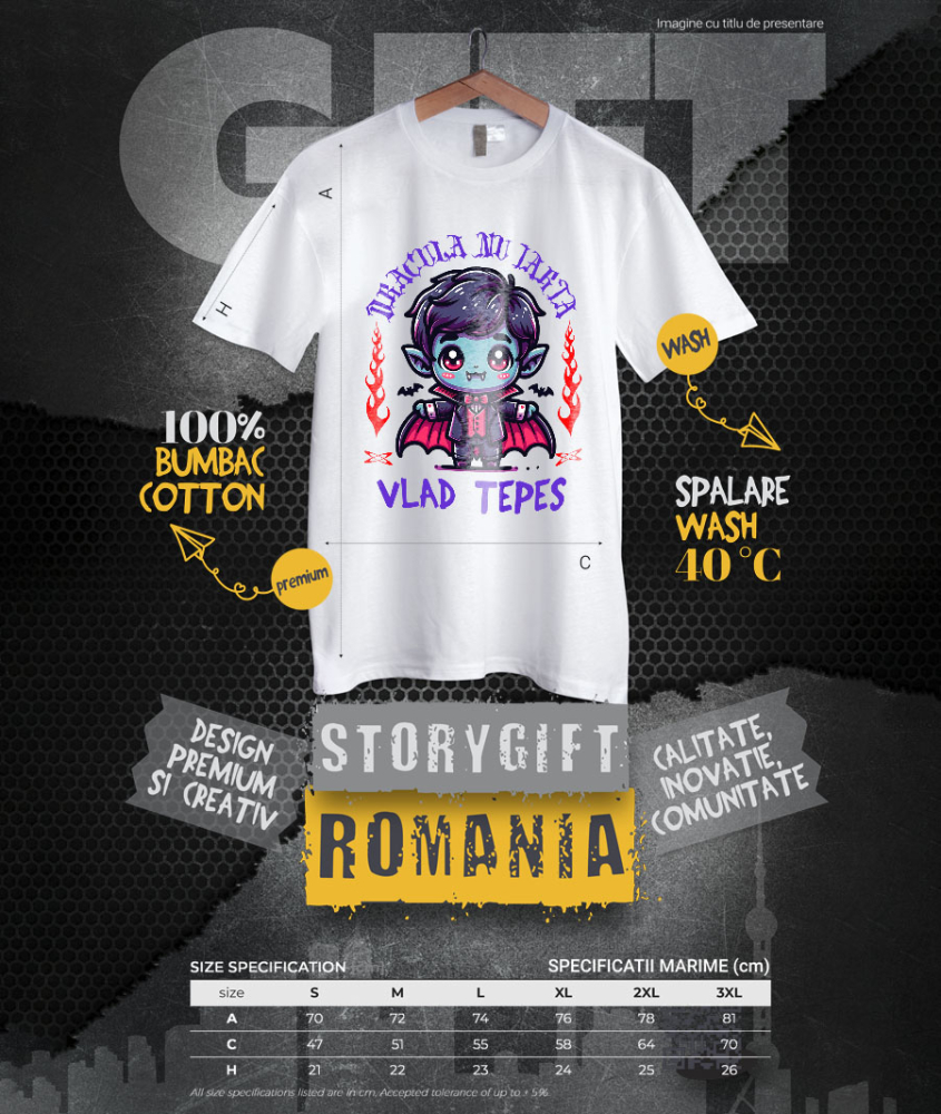 Tricou Femei, Barbati, Copii, Fata, Baiat, Unisex Personalizat Vampir Vlad Țepeș Halloween - Cadouri Personalizate cu Colți, Lilieci și Text Dracula [4]