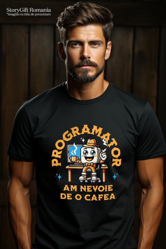 Tricou Femei, Barbati, Copii, Fata, Baiat, Unisex Personalizat Animație Programator IT – Cafea, Codare și Digitalizare [2]