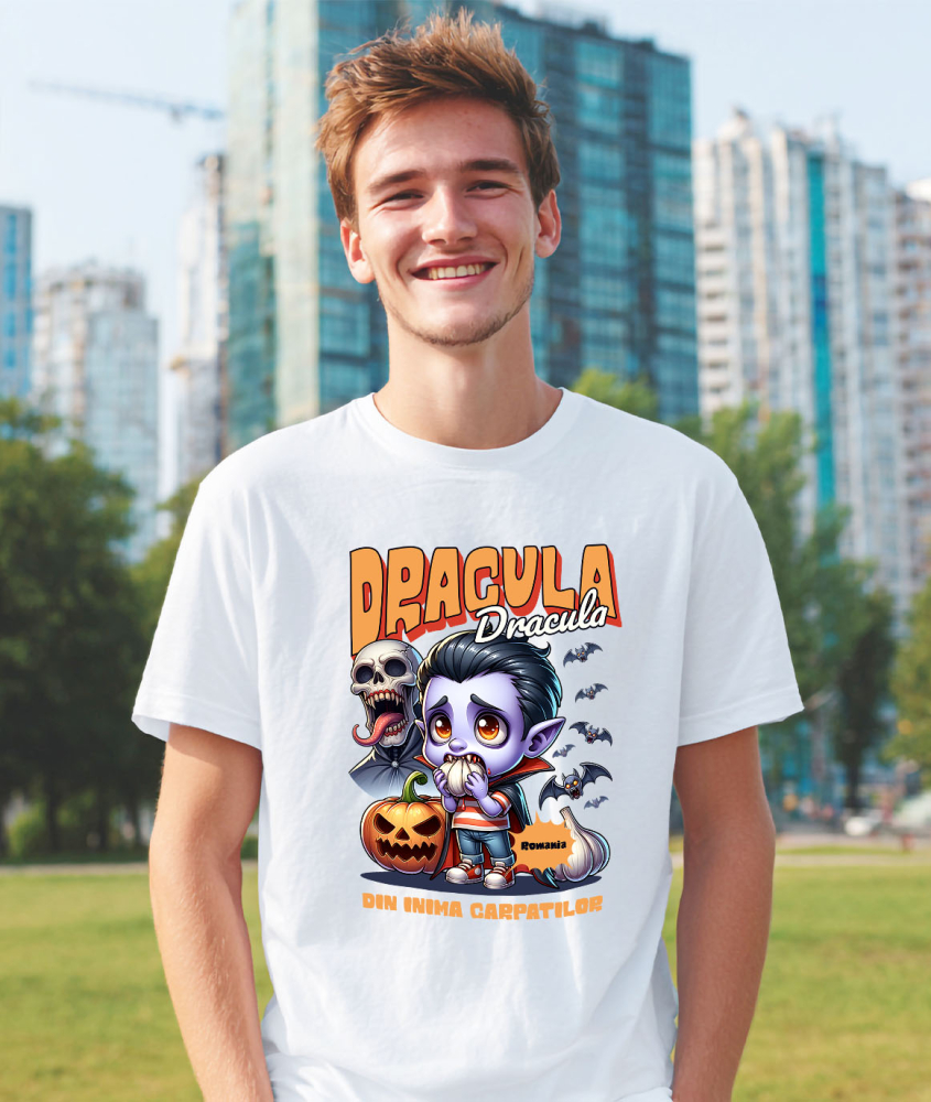 Tricou Femei, Barbati, Copii, Fata, Baiat, Unisex Personalizat Animație Vampir cu Usturoi Text Dracula - Cadouri Personalizate Halloween pentru Familie, Copii, Tati și Prieteni [2]