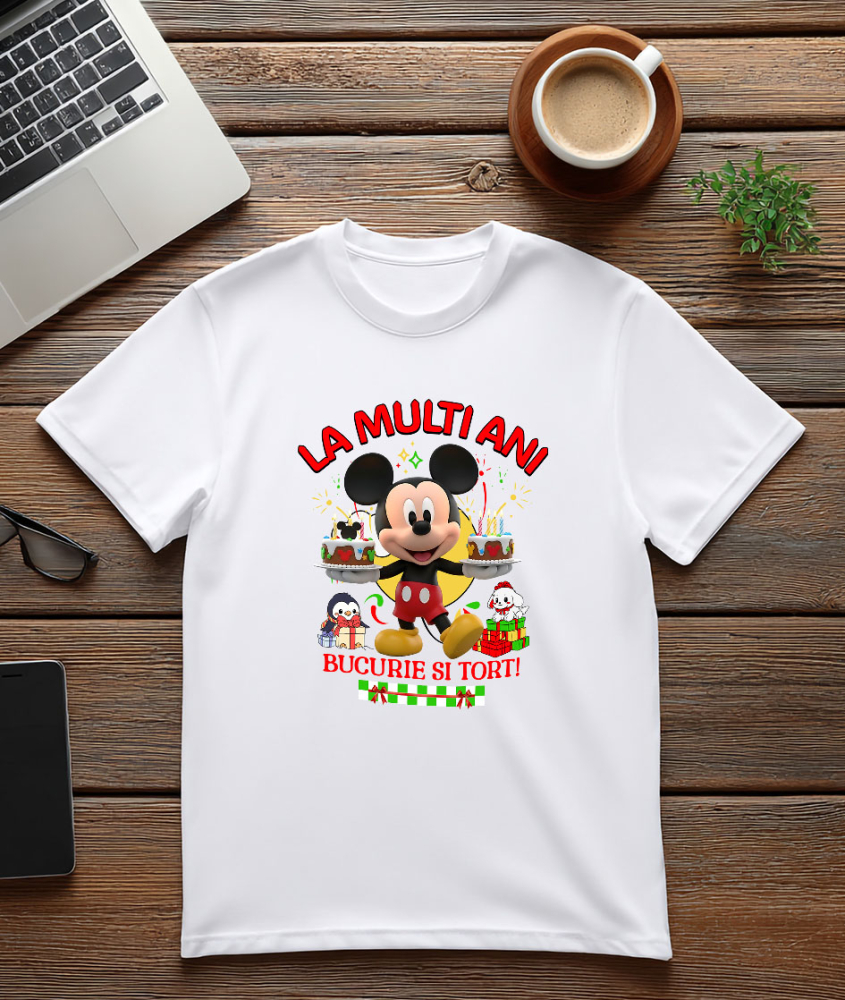 Tricou Barbati cu Aniversare Plina de Farmec cu Mickey Mouse 100% Bumbac, Alb, M [3]