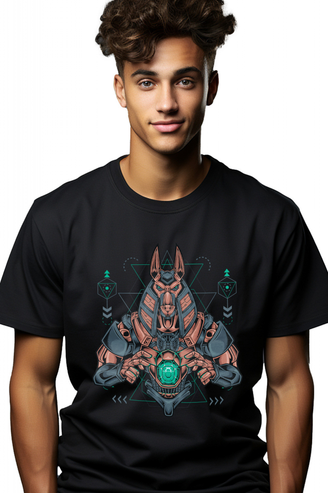 Tricou Barbati Cu Anubis, Mecha, Sci Fi, Geometric, Mitologie,  cu imprimeu pe Fata, 100% Bumbac,  Negru, L [1]
