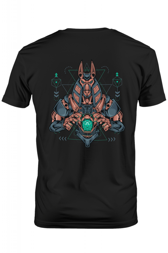 Tricou Barbati Cu Anubis, Mecha, Sci Fi, Geometric, Mitologie,  cu imprimeu pe Spate, 100% Bumbac, Negru, L [1]