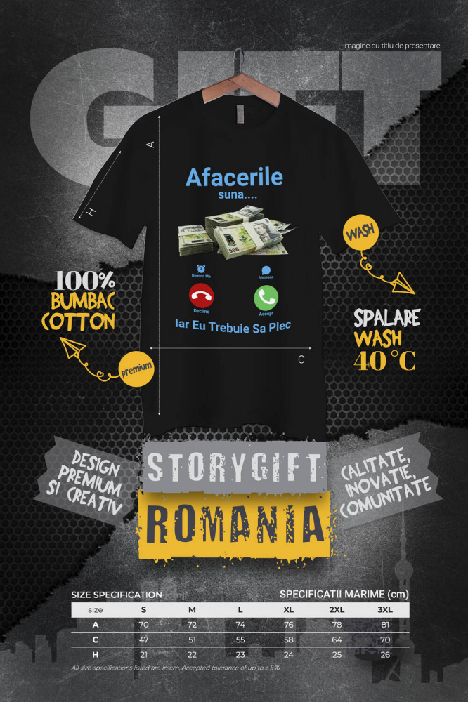 Tricou Femei, Barbati, Copii, Fata, Baiat, Unisex Personalizat Apel Telefon și Teanc Bancnote 500 Lei – „Afacerile Suna, Trebuie Să Plec” – Cadou Personalizat pentru Familie, Tati, Copii, Prieteni [4]