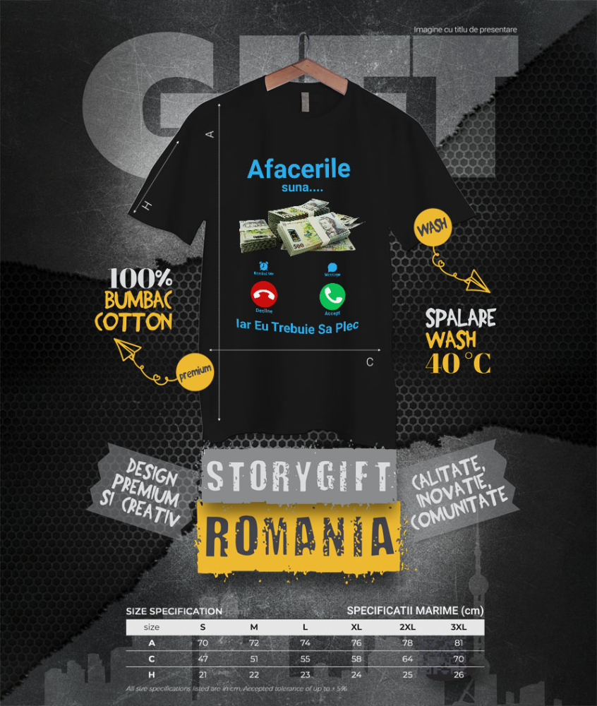 Tricou Femei, Barbati, Copii, Fata, Baiat, Unisex Personalizat Apel Telefon și Teanc Bancnote 500 Lei – „Afacerile Suna, Trebuie Să Plec” – Cadou Personalizat pentru Familie, Tati, Copii, Prieteni [4]